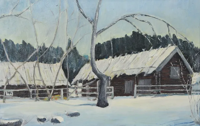 OLLE GUSTAFSSON. Bondgård, olja på duk, signerad samt daterad -61.