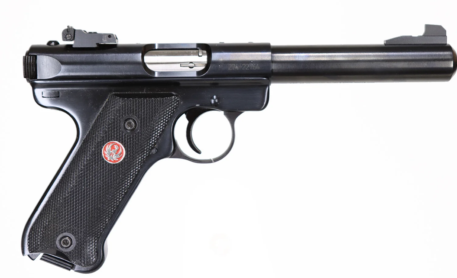 12. PISTOL, amerikansk, Halvautomatisk, fabrikat Ruger, modell Mark III Target, kaliber .22LR, tillv.nr 274-22764. — Pistols — Walter Borg