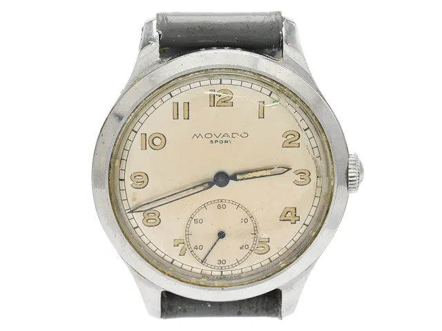 MOVADO, Sport, "Francois Borgel Case", Cal 125, Boett nr. 5589 / 1165589 / 18136, herrur, 34 mm, stål, manuell, plexiglas (skadat), liten sekundvisare, skadad urtavla/visare, ca 1950.