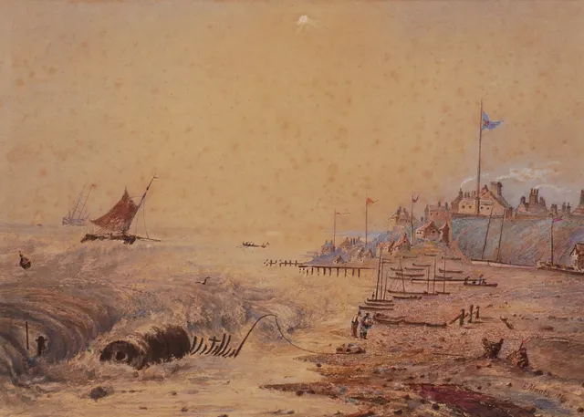 OIDENTIFIERAD KONSTNÄR. Kustscen, akvarell, England, signerad E. Manby 1864.