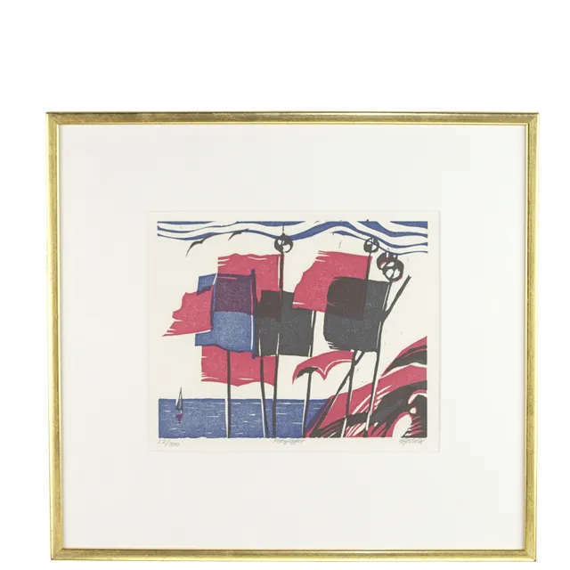 KJELL HÖGSTRÖM. Litografi, 271/300, "Fiskeflaggor", signerad.