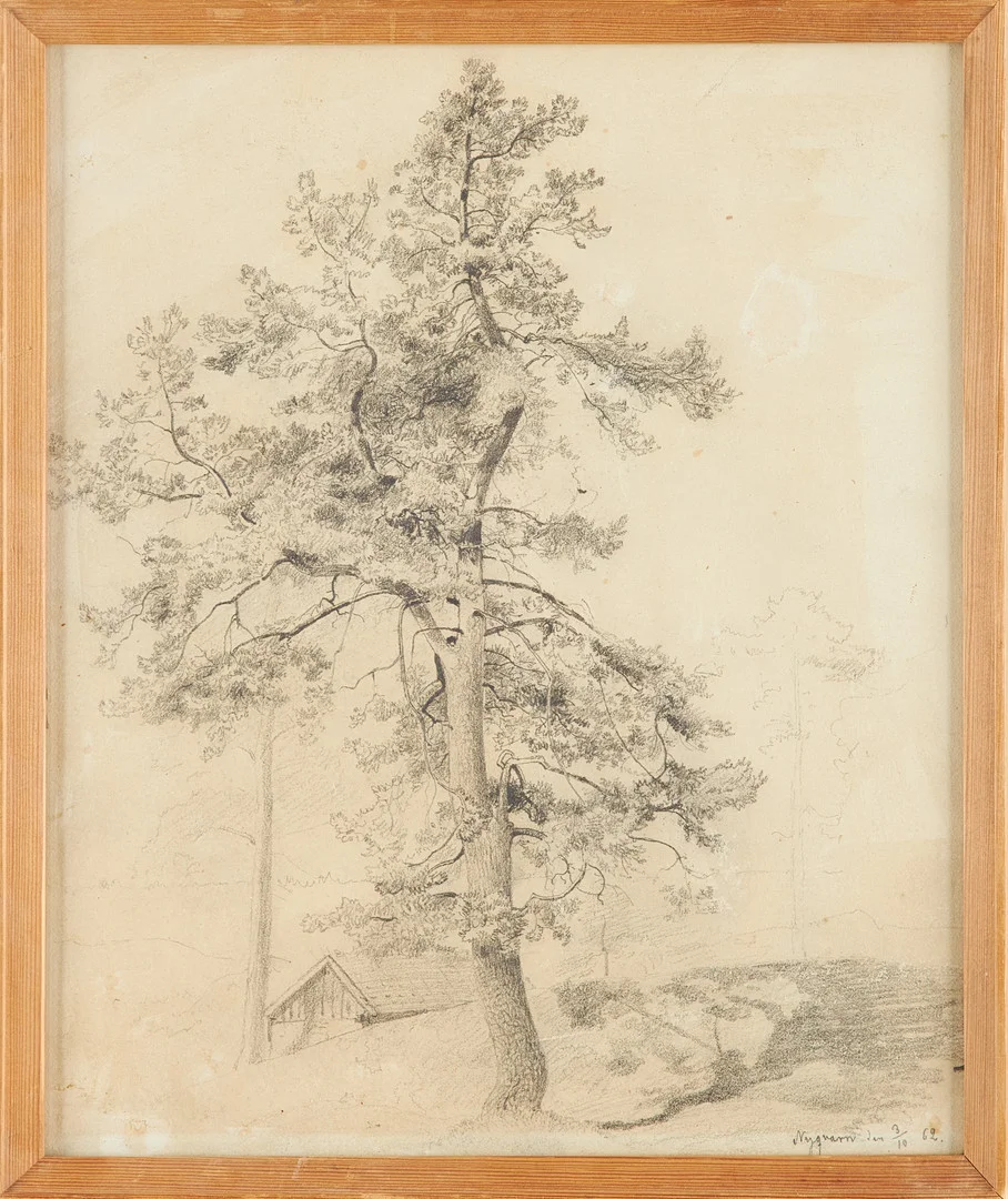 ALFRED WAHLBERG. Teckning, blyerts, original, 1862 från Nykvarn. — Drawings — Stockholms Auktionsverk Sickla