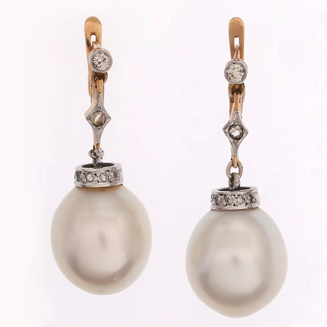 BELLE Époque pendant earrings made of diamonds and Australian pearls, around 1910. — Earrings — Balclis