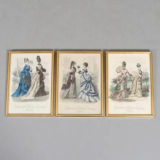 MODETRYCK, 3 st, Frankrike, Paris, 1800-tal.