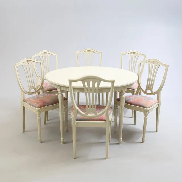 MATSALSMÖBEL, 9 delar, gustaviansk stil, 1900-tal.