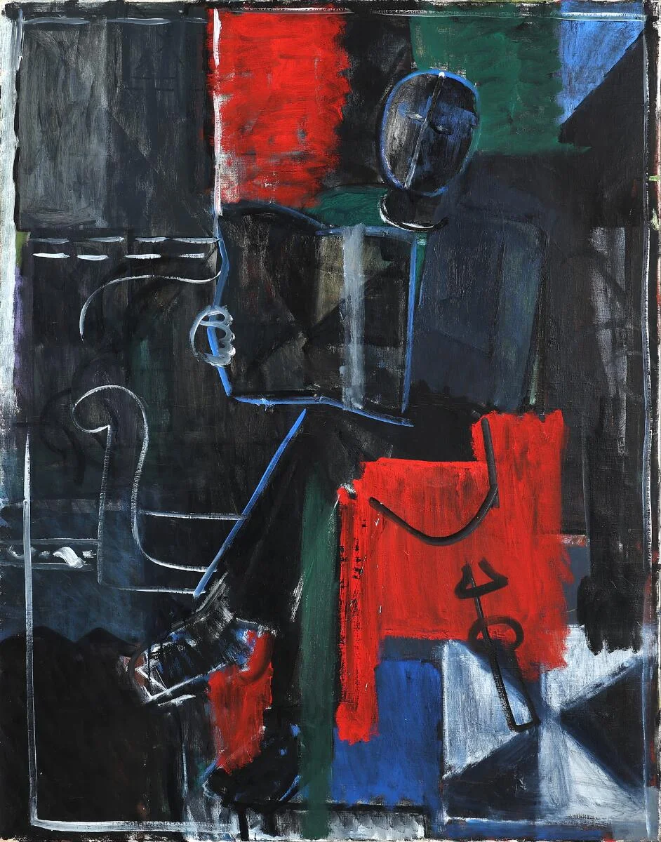 Figure in an interior (Man reading a newspaper), Paris 1949. Signed and dated on the reverse. Oil on canvas. 150×115 cm. — Modern Paintings/Modern art — Bruun Rasmussen