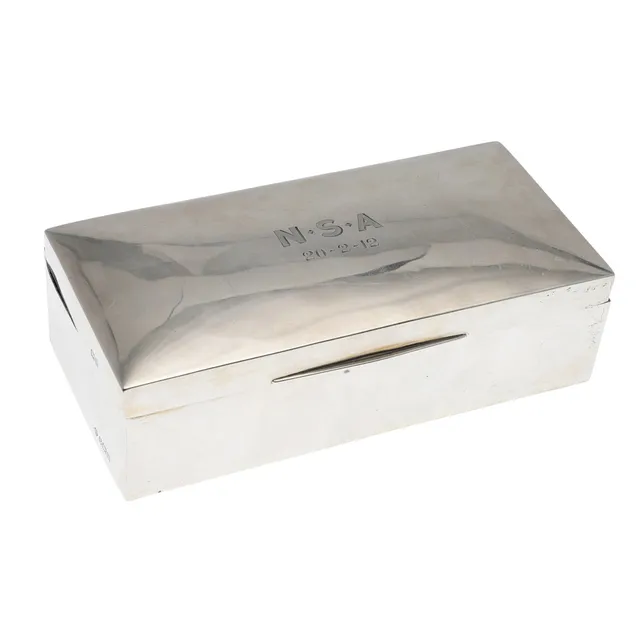 A SILVER CIGARETTE BOX.