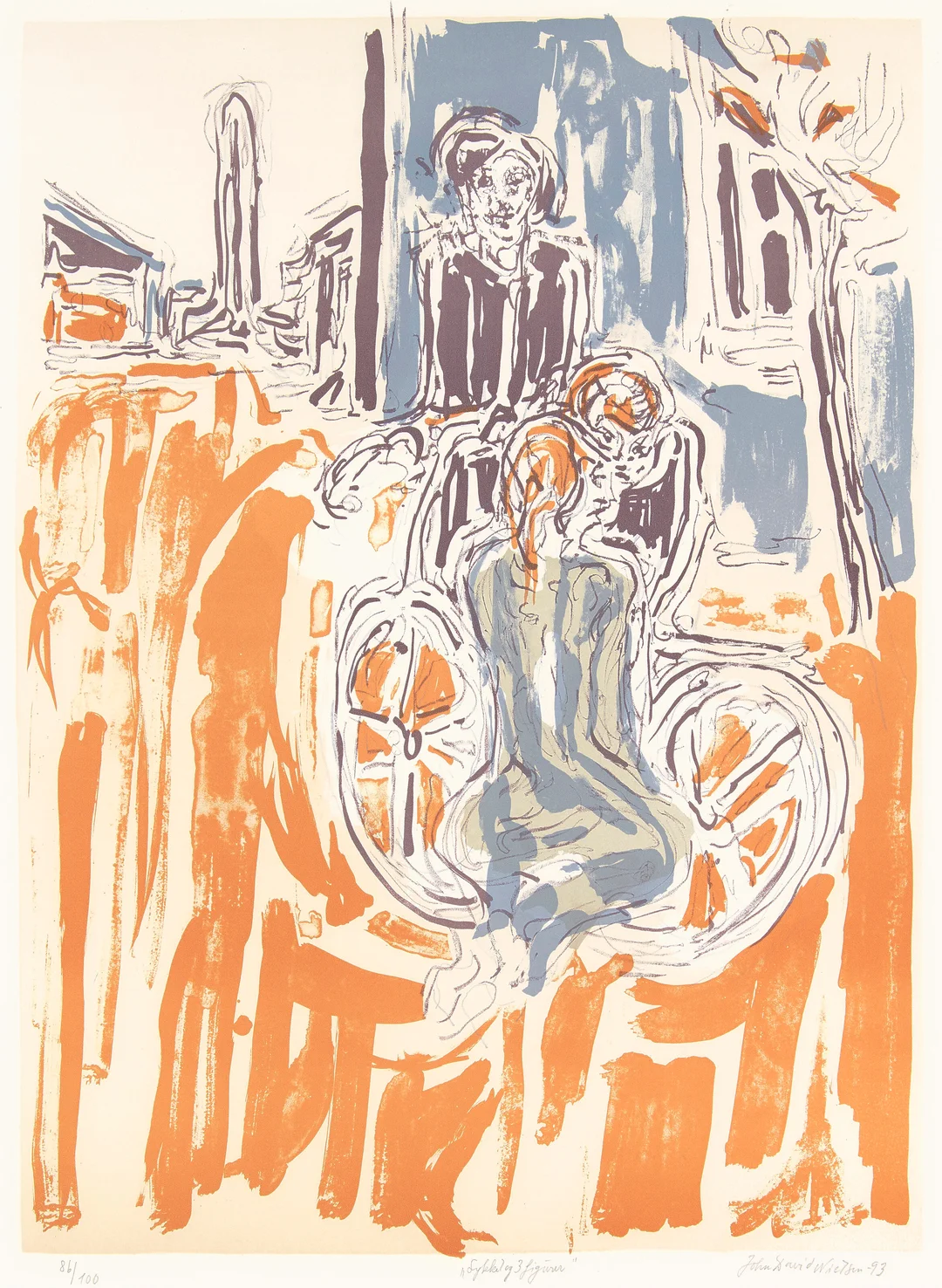 Nielsen, John David — "Sykkel og 3 figurer" 1993 — Kunst/Grafikk — Blomqvist