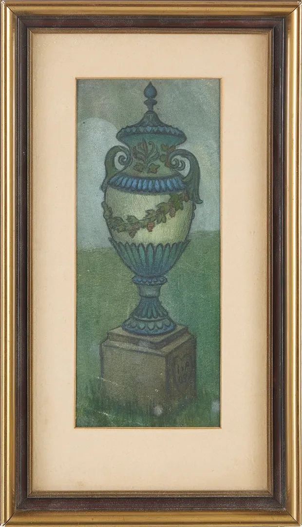 IVAR AROSENIUS. trädgårdsurna, gouache på papper, monogramsignerad och daterad 03.