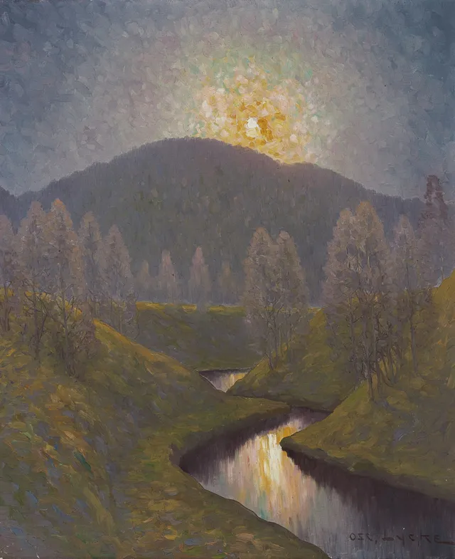 OSCAR LYCKE (1877–1927). Solbelyst landskap, signerad, olja på duk.
