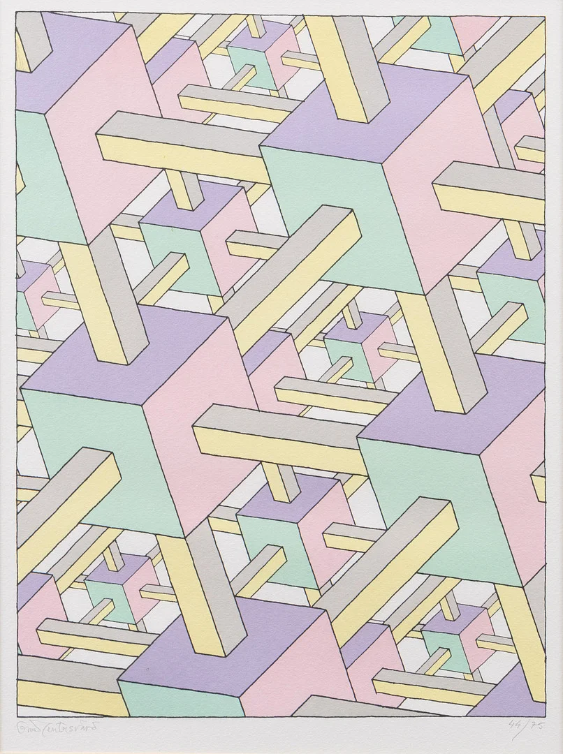 OSCAR REUTERSVÄRD. Geometrisk komposition, serigrafi, signerad och numrerad. — Engravings & Prints — Garpenhus Auktioner