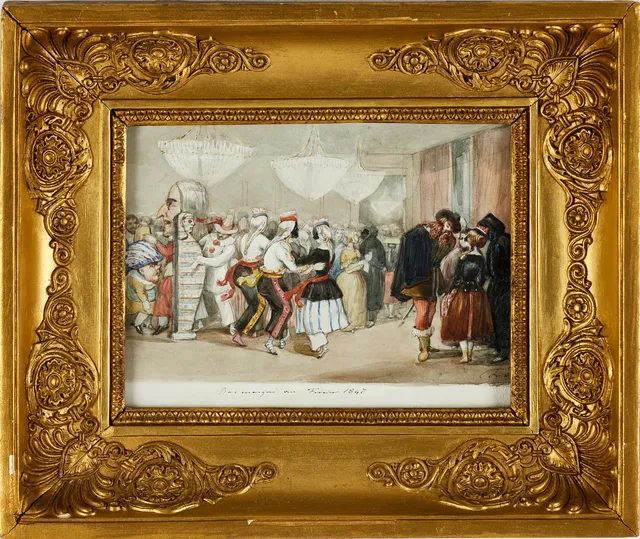 FRITZ VON DARDEL (1817-1901), ”Bal masqué en février 1847”, akvarell signerad med bläck.