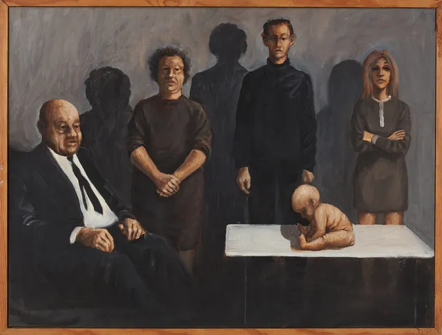 KJELL JÖRSTEDT (1943-2022). "En Familj", olja på duk, signerad.