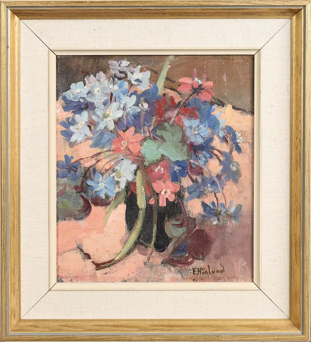 ELIN HÖGLUND. Blomsterstilleben, olja på duk, signerad.