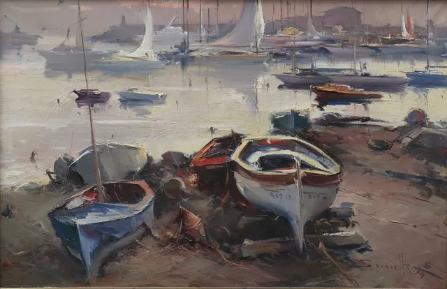 JOSEP SARQUELLA. Boats on the shore.