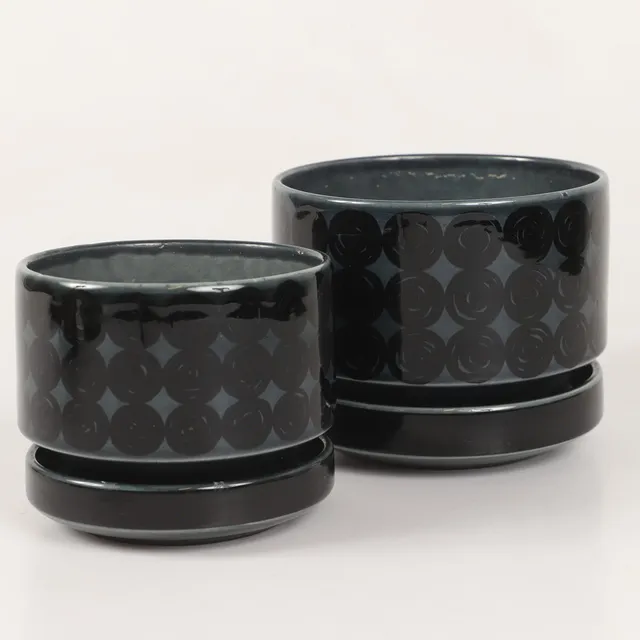 RICHARD LINDH. Krukor med fat, 2 stycken, "Kerä", keramik, Arabia, 1964-85.