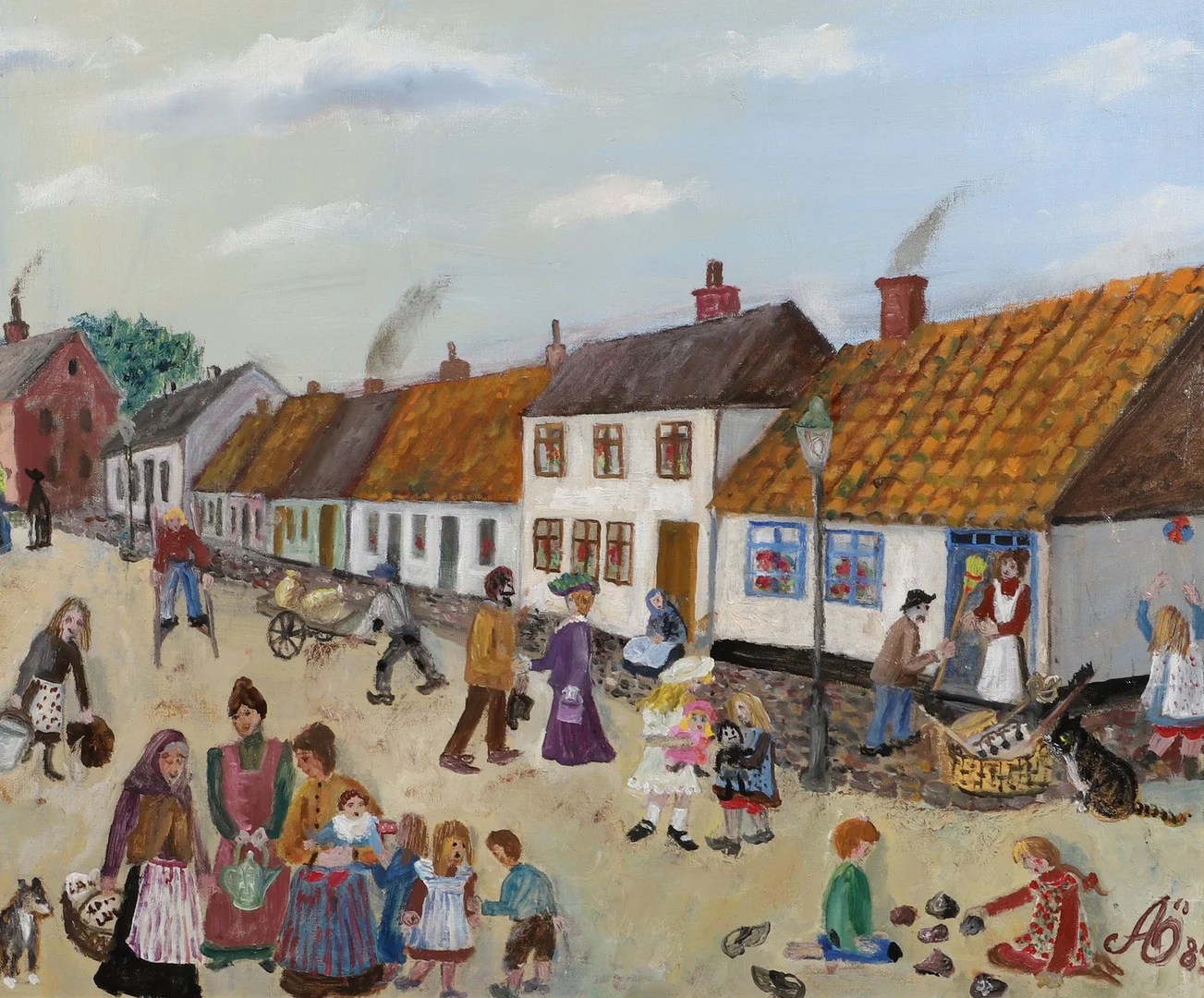 ALMA ÖHRSTRÖM. "Landskrona 1910", olja på duk, signerad AÖ -85. — Paintings — Helsingborgs Auktionskammare