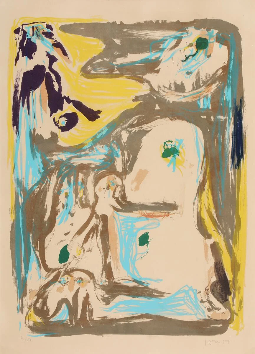 “Ohne titel”. Signed Jorn 67, 41/50. Lithograph in colours. Published by Atelier Clot, Paris. Printed by Clot, Bramsen et Georges, Paris. Visible size 75×53 cm. — Modern Prints/CoBrA — Bruun Rasmussen