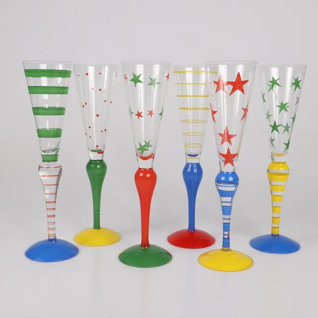 ANNE NILSSON. Champagneglas, 6 stycken, ”Clown”, Orrefors.