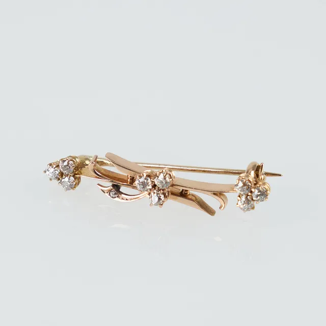 DIAMANTBROSCH, 14K guld, gammalslipade diamanter.