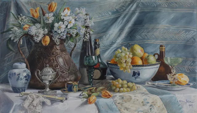 ELLEN JOLIN. Stilleben, Akvarell, signerad och daterad 1907.