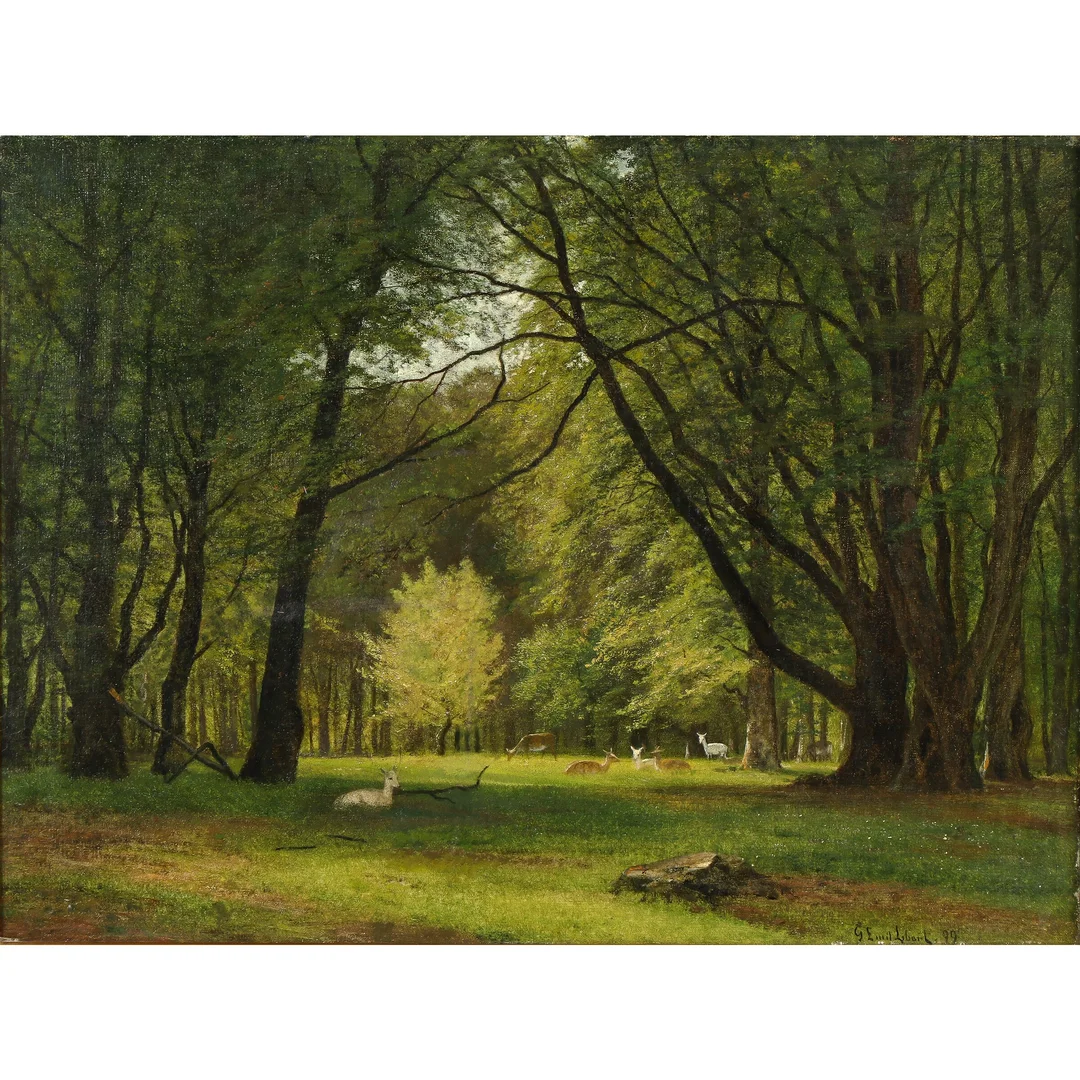 Georg Emil Libert. Forest clearing from the Deer Park with game. — Paintings and sculptures/Older pictorial arts — Lauritz
