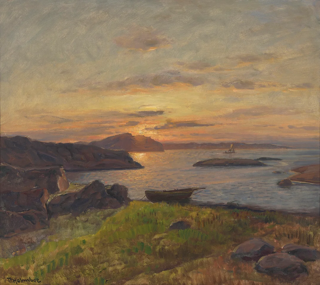 Holmboe, Thorolf — Solnedgang ved kysten — Kunst/Maleri — Blomqvist