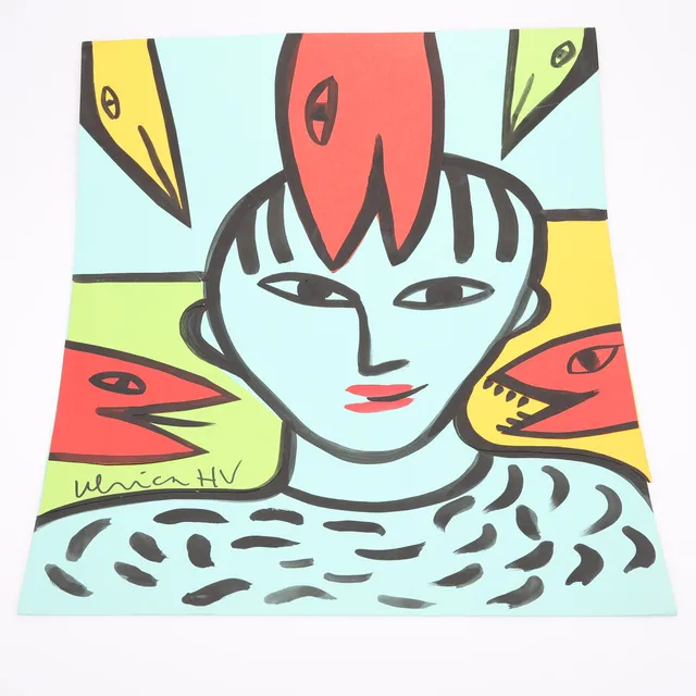 ULRICA HYDMAN-VALLIEN. BLANDTEKNIK / papperskollage, signerad.