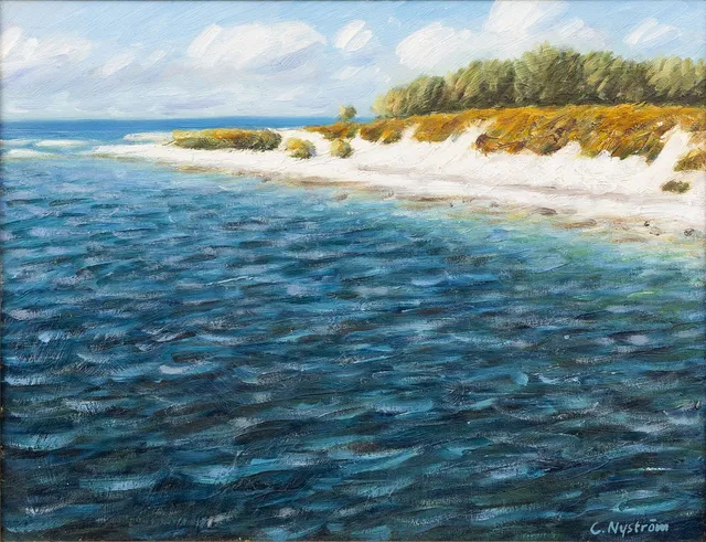 CONNY NYSTRÖM (FÖDD 1943). Strandmotiv, olja på duk, signerad.