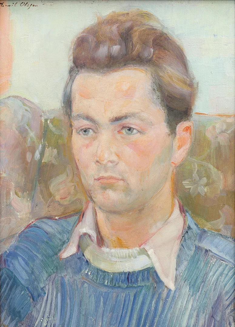 EMIL OLSSON. OLJA PÅ TRÄPANNÅ, "FRANSMANNEN", SIGNERAD. — Paintings — Crafoord Auktioner Lund