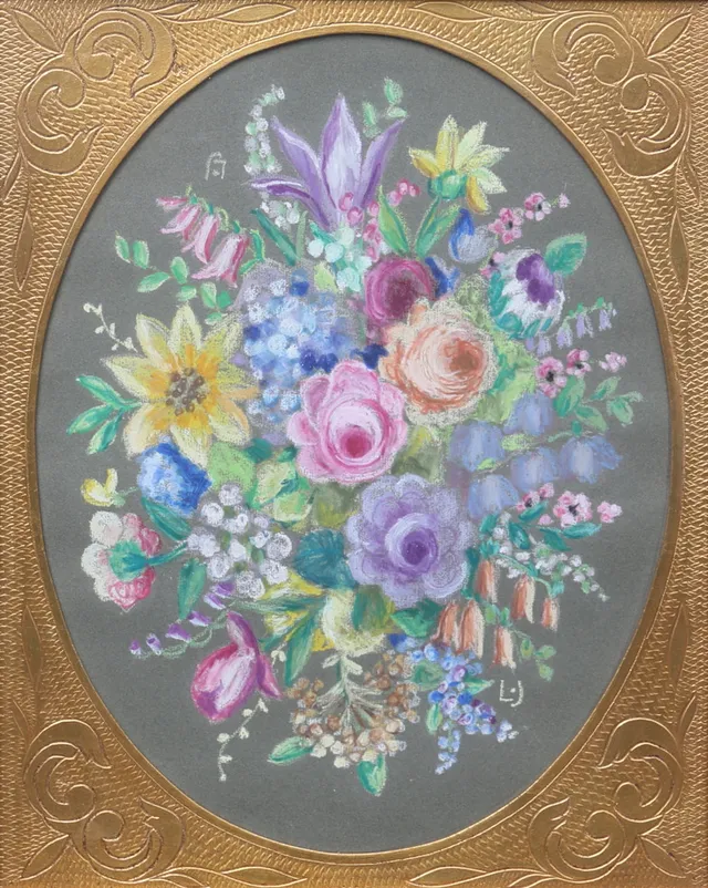 LISA JOHANSSON. Blomsterstilleben. Pastell, monogramsignerad.