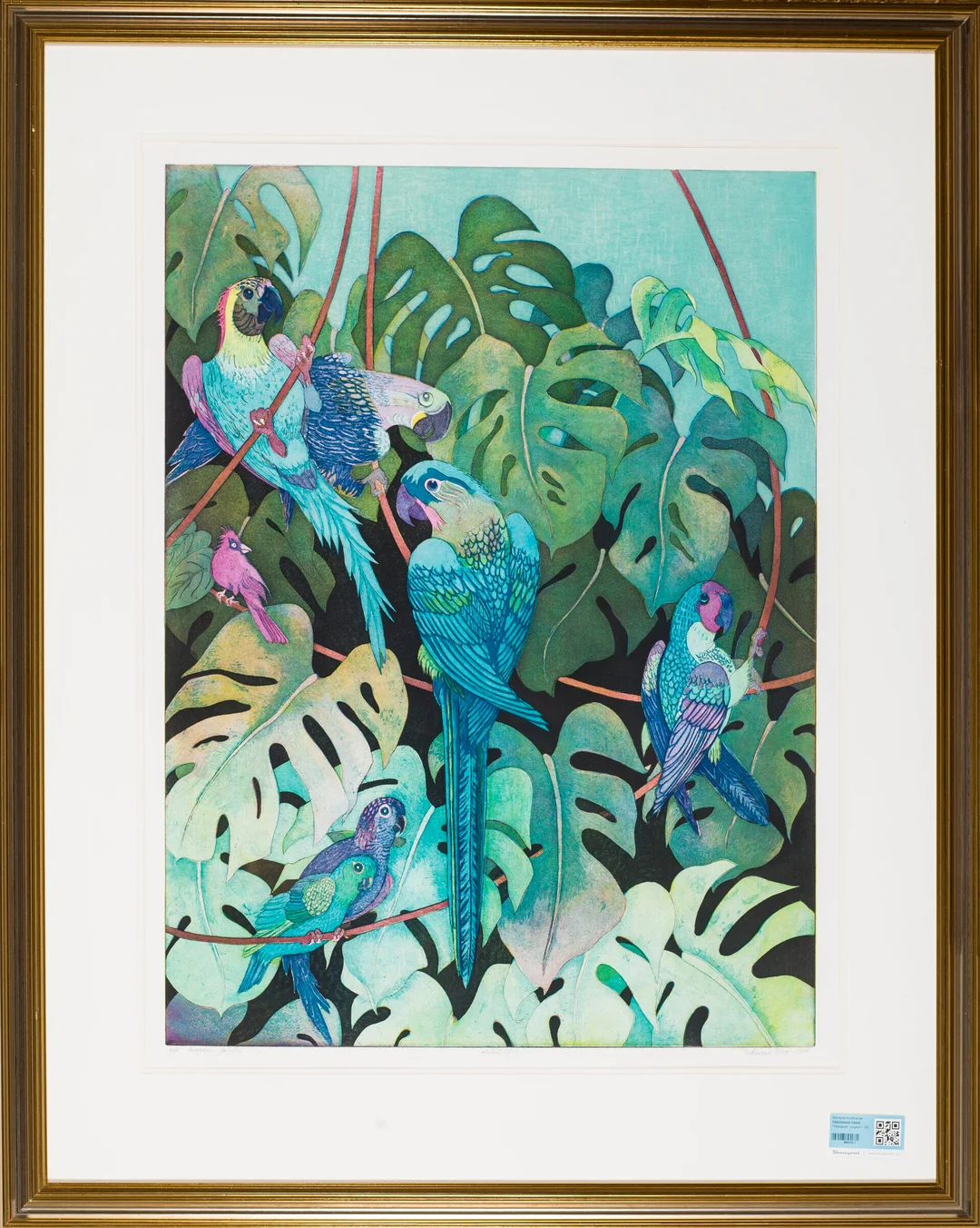 Finne, Ferdinand — "Papegøyer i jungelen" 1989 — Kunst/Grafikk — Blomqvist