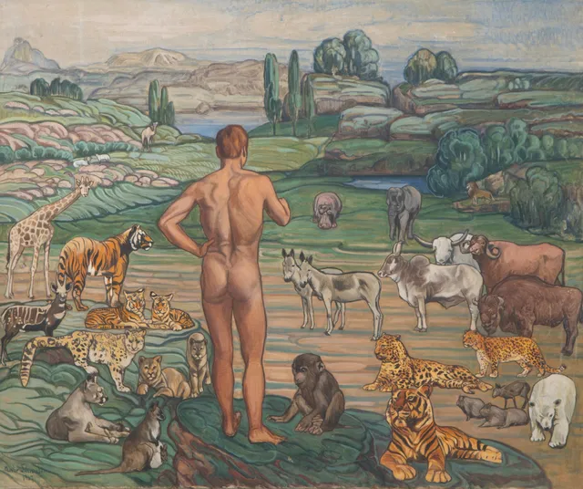 Andreas Schneider. Composition with man and animal, 1917