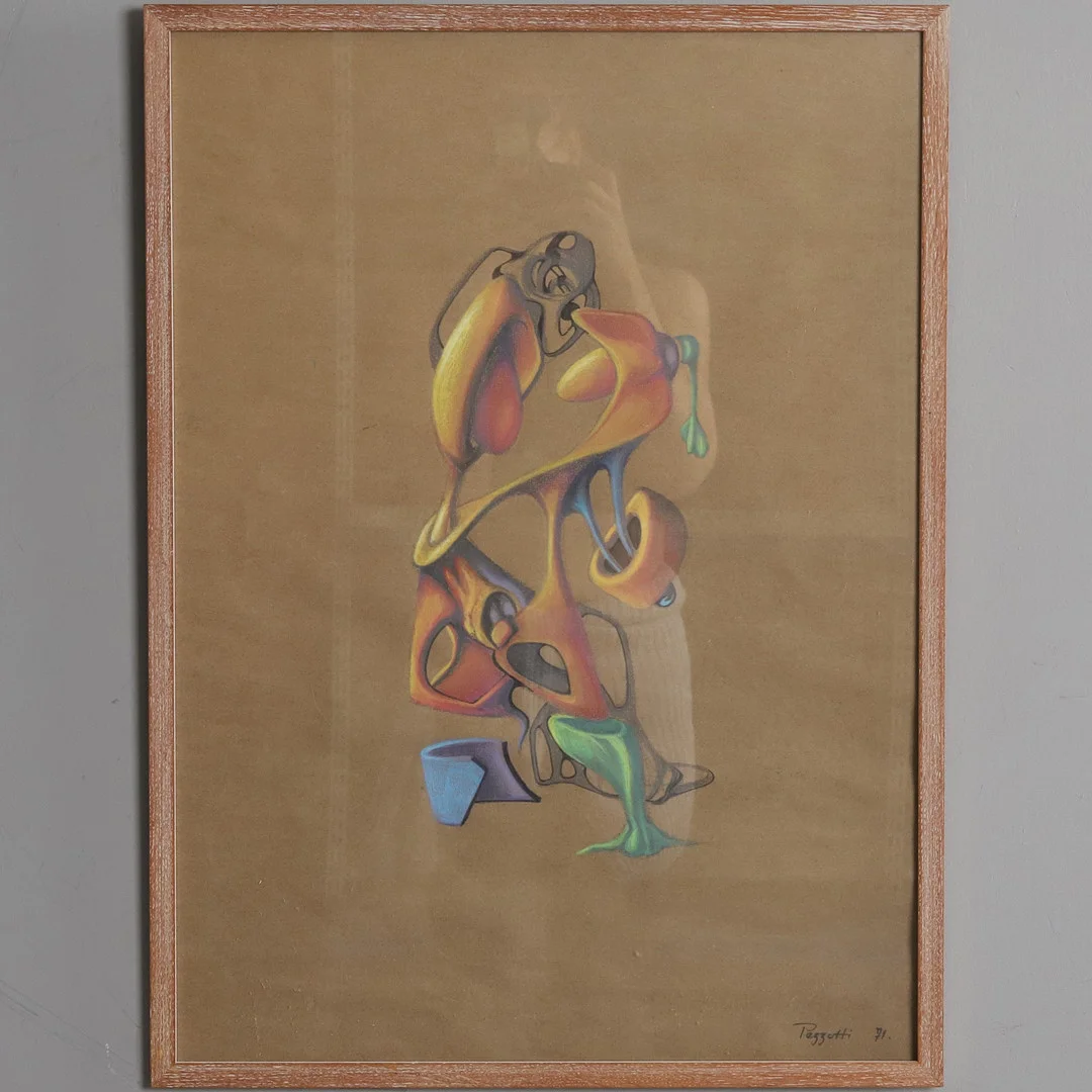 OIDENTIFIERAD KONSTNÄR. Blandteknik på papp, abstrakt komposition, signerad och daterad Mazzotti -1971. — Paintings — Örebro Stadsauktioner