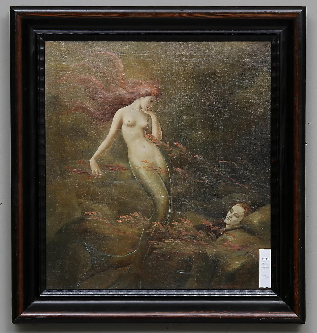 HARRY WALDOW. Drömskt motiv med naken kvinna. Olja på duk. Signerad H.Waldow. — Paintings — Gomér & Andersson Linköping
