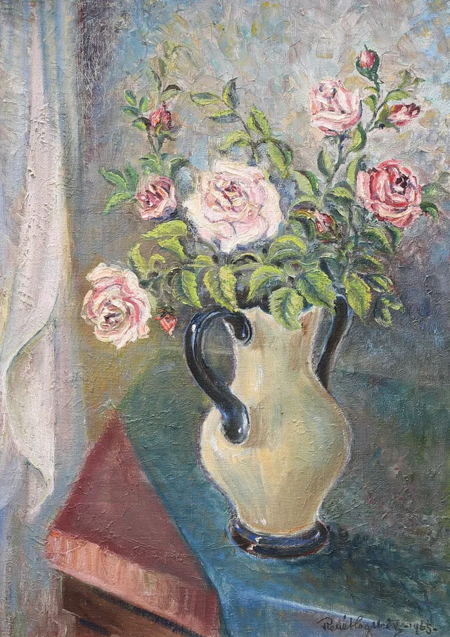 RENÉ HAGSTEDT. Rosor i vas, olja på duk, signerad, daterad 1965.