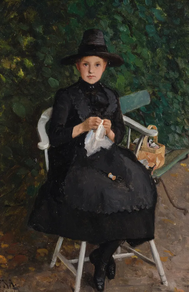 Arbo, Peter Nicolai — "Syende pike i hagen, Gulskogen" 1886