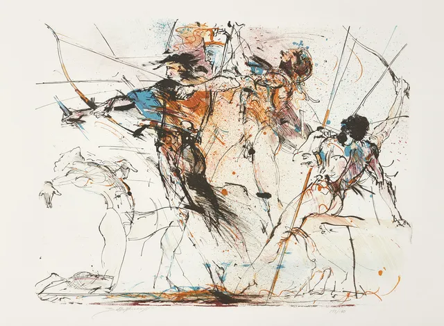 BO ÅKE ADAMSSON (F. 1941). Figurkomposition, signerad, numrerad 145/180, färglitografi.
