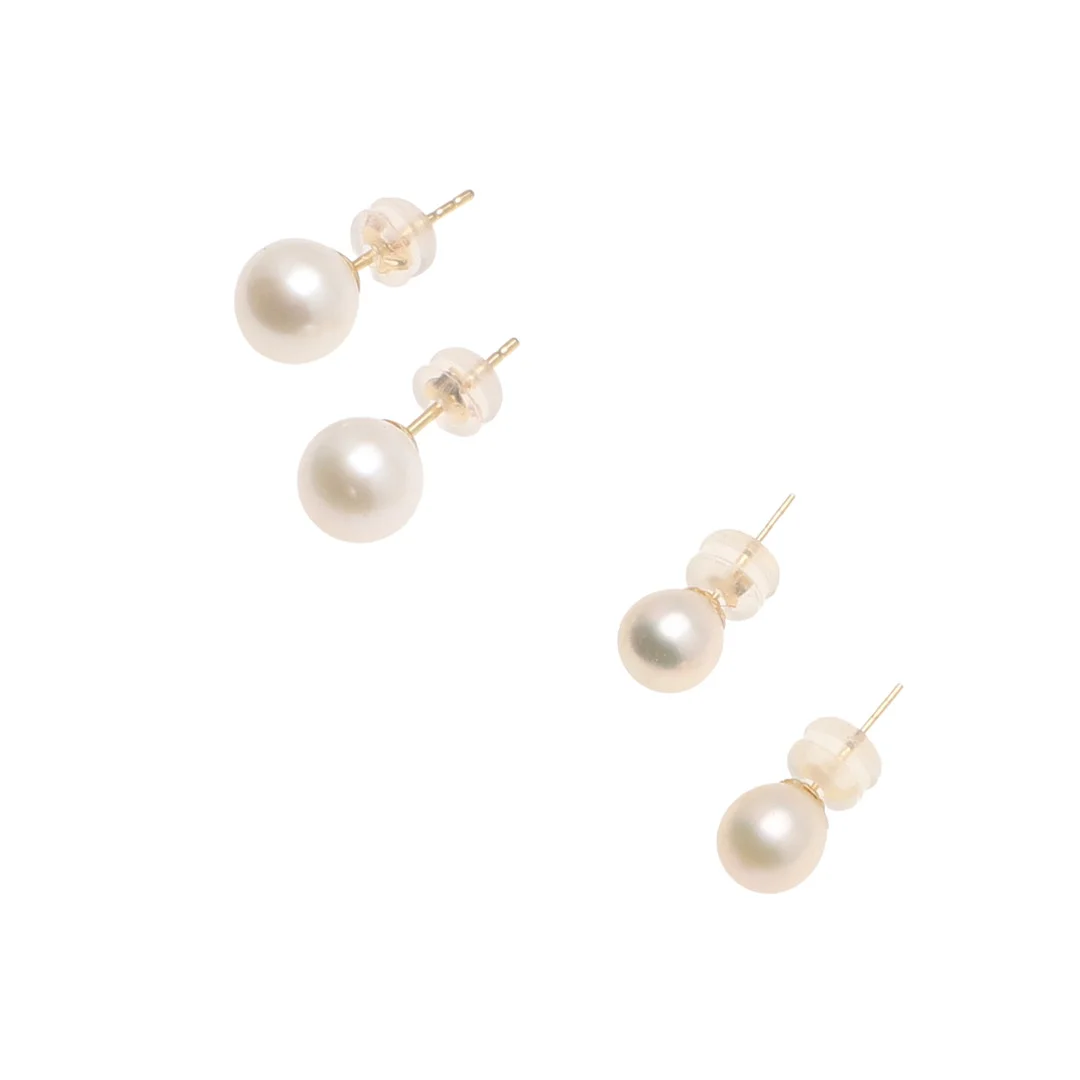 TWO PAIRS OF FRESHWATER CULTURED PEARL AND 18CT GOLD EARRINGS. — Earrings — Lawrences Auctioneers