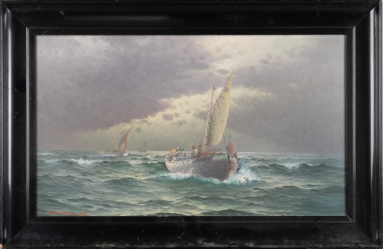 THERESIA SANDSTRÖM (1893-1981). Båtar till havs, olja på duk. — Paintings — Stockholms Auktionsverk Helsingborg