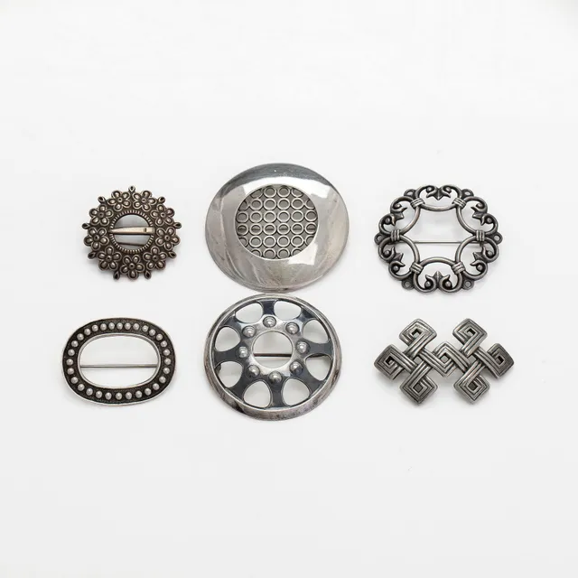 Kalevala Koru, broscher, 6 st, silver, Helsingfors 1961 - 2000.