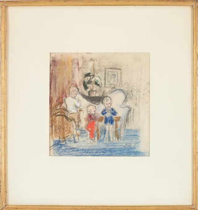 LOUIS BASTIN. Musicerande barn, pastell och blyerts på papper, signerad och daterad 1950.