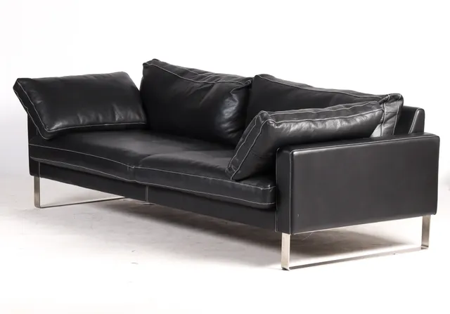 Nielaus, freestanding sofa, black buffalo leather, model Handy