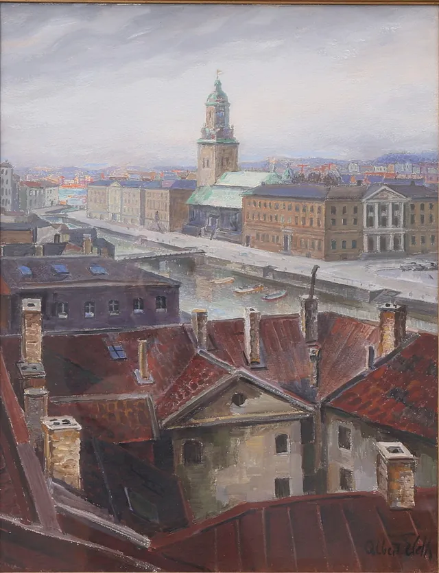 ALBERT ELDH. "Stora Hamnkanalen", olja, signerad, daterad 1933.