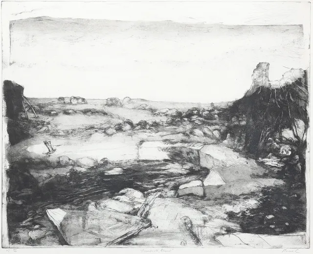 RUNE CLAESSON. Etsning, "Stenbrott, Öland", signerad Rune C, provtryck.