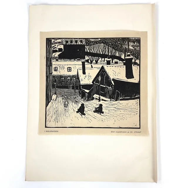 HJALMAR STRÅÅT. Träsnitt, "I kälkbacken", monogramsignerad, daterad 1915 samt märkt No 59 i trycket.