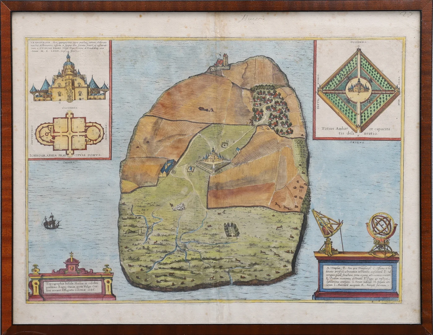 ANTIK KARTA. HANDKOLORERAT KOPPARSTICK ÖVER HVEN AV GEORG BRAUN & FRANS HOGENBERG CA. 1586-1588. — Maps — Crafoord Auktioner Lund
