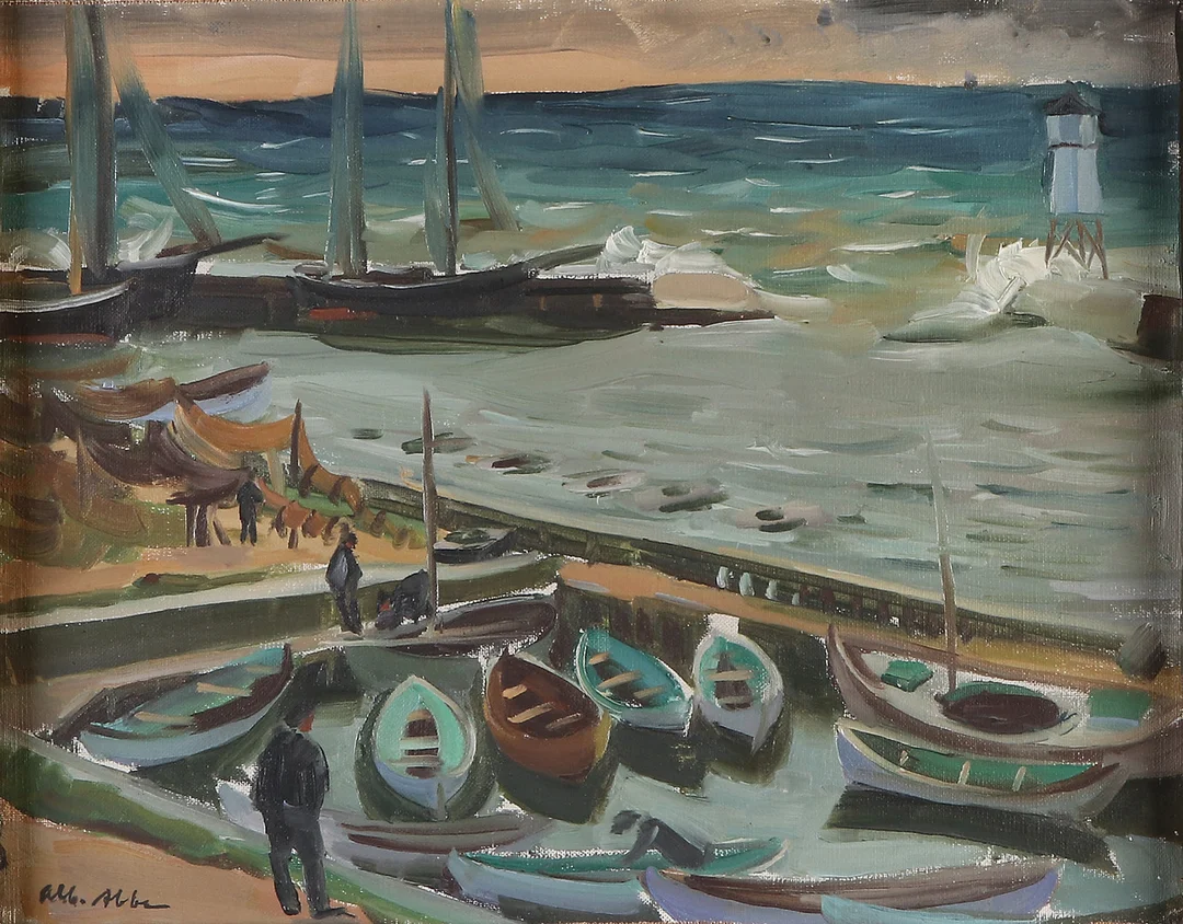 ALBERT ABBE. Oljemålning på duk. Motiv från Ålabodarna. Signerad. — Paintings — Skånes Auktionsverk