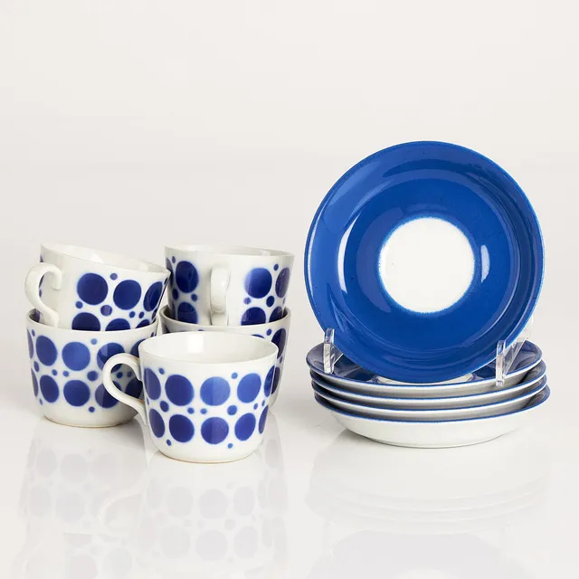 GÖRAN BÄCK. Kaffekoppar och fat, 5 stycken, "Pop", Arabia 1960-tal, flintgods.
