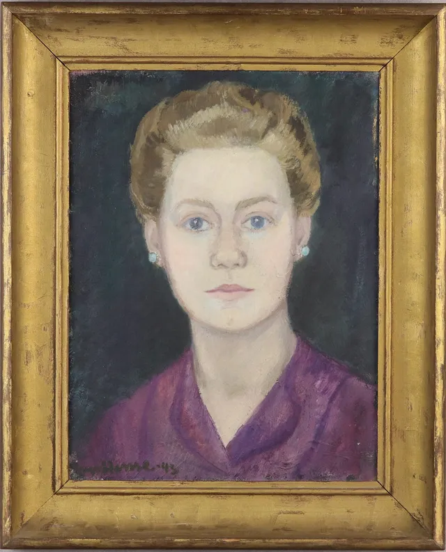INGA HENSE. Olja på duk, självporträtt, signerad, -43.
